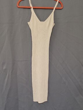 Almost Famous Ribbed Cream Slip Midi Dress